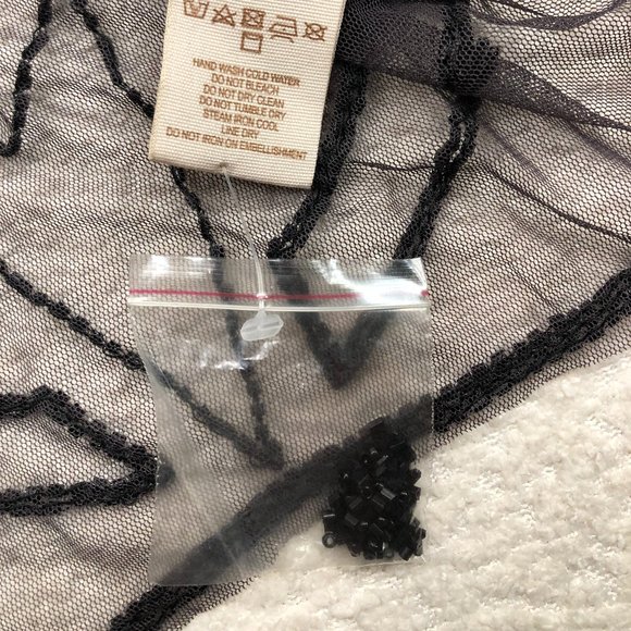 Free People Mini Slip Dress Sheer Scoop Full Beaded Sz XS Charcoal New With Tags - Picture 7 of 9